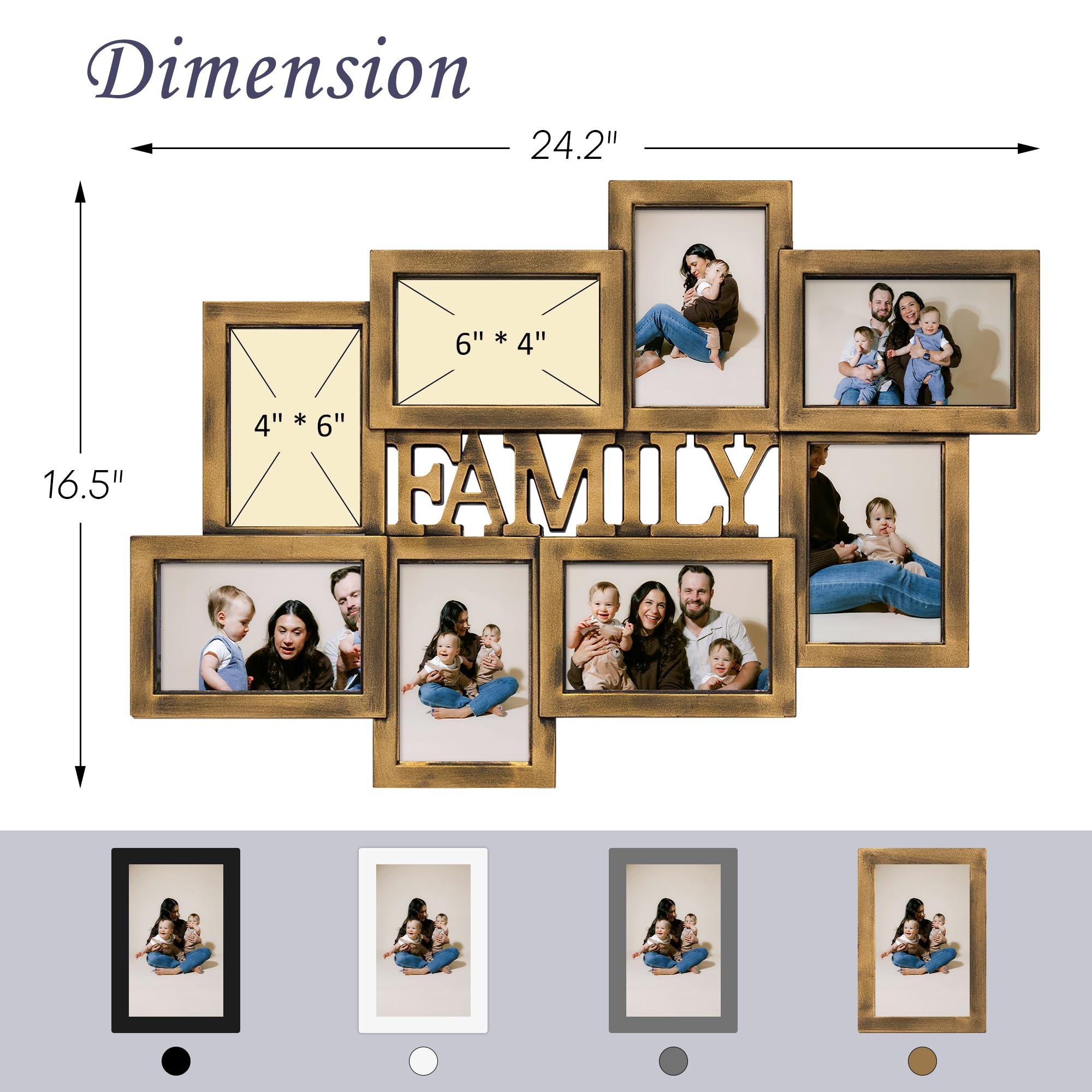 Jerry & Maggie Cornice portafoto per 8 foto di famiglia, decorazione da parete, 10 x 15 cm, decorazione da parete per famiglia, cornici in PVC, decorazione da parete per foto da 10 x 15 cm, elegante e