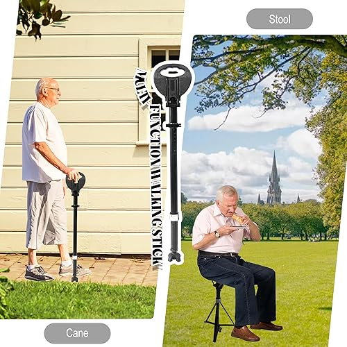 Miniatura 2 de ALEVMOOM Bastón portátil con asiento, plegable y ligero de aluminio antideslizante para hombres y mujeres, silla plegable de 550 libras para viajes,