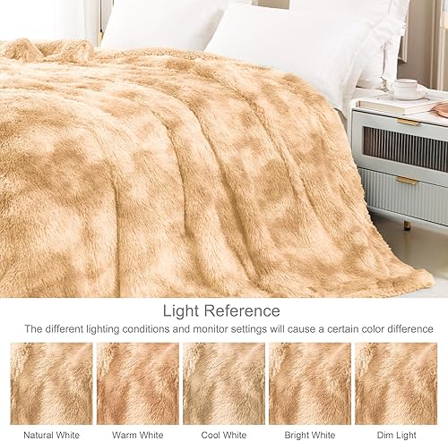 Miniatura 4 de Exclusivo Mezcla Manta de cama de piel sintética de tamaño individual, súper suave, mullida y afelpada reversible, manta de forro polar Sherpa y