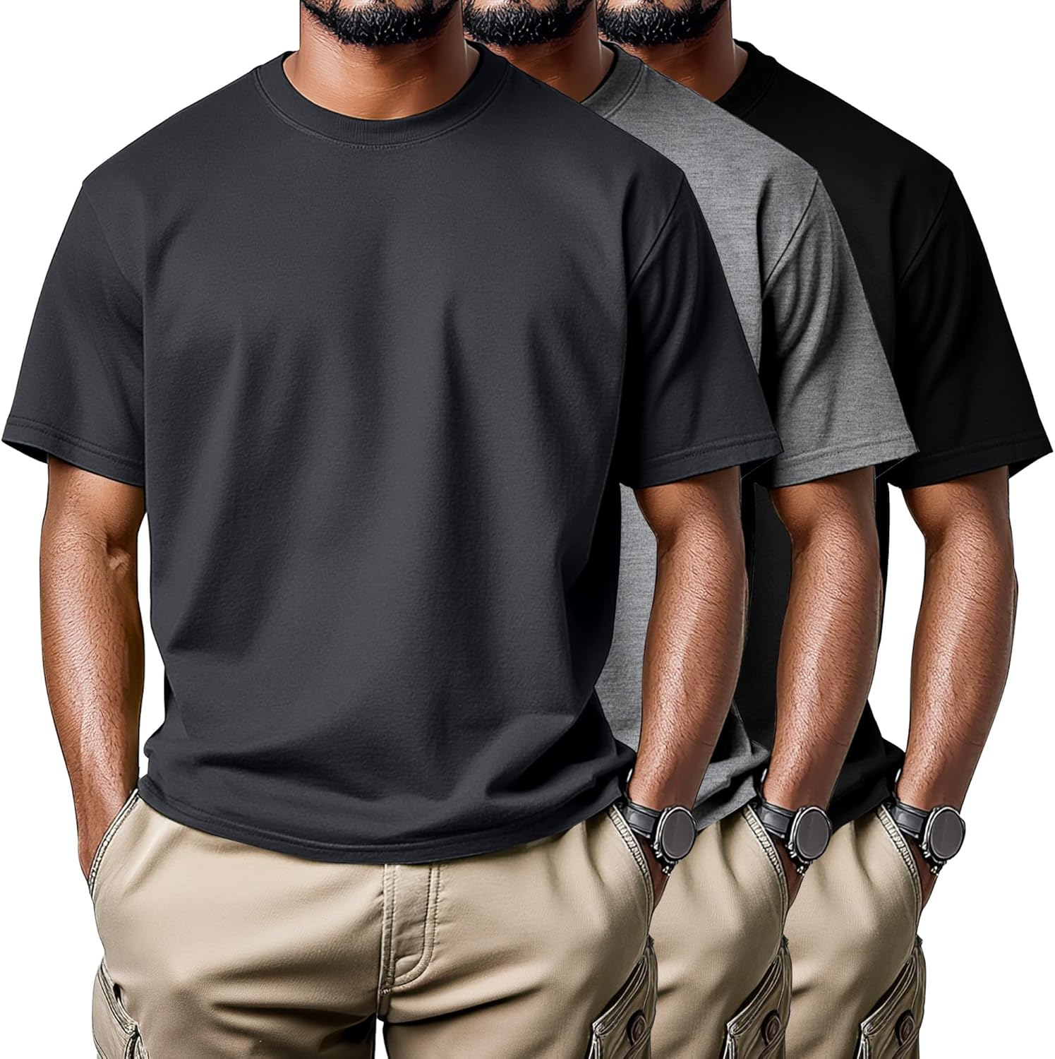 Neer 3 Pack Men's Big and Tall Shirts Summer Short Sleeve T-Shirts Basics Plus Size Crewneck Tee L-5XL