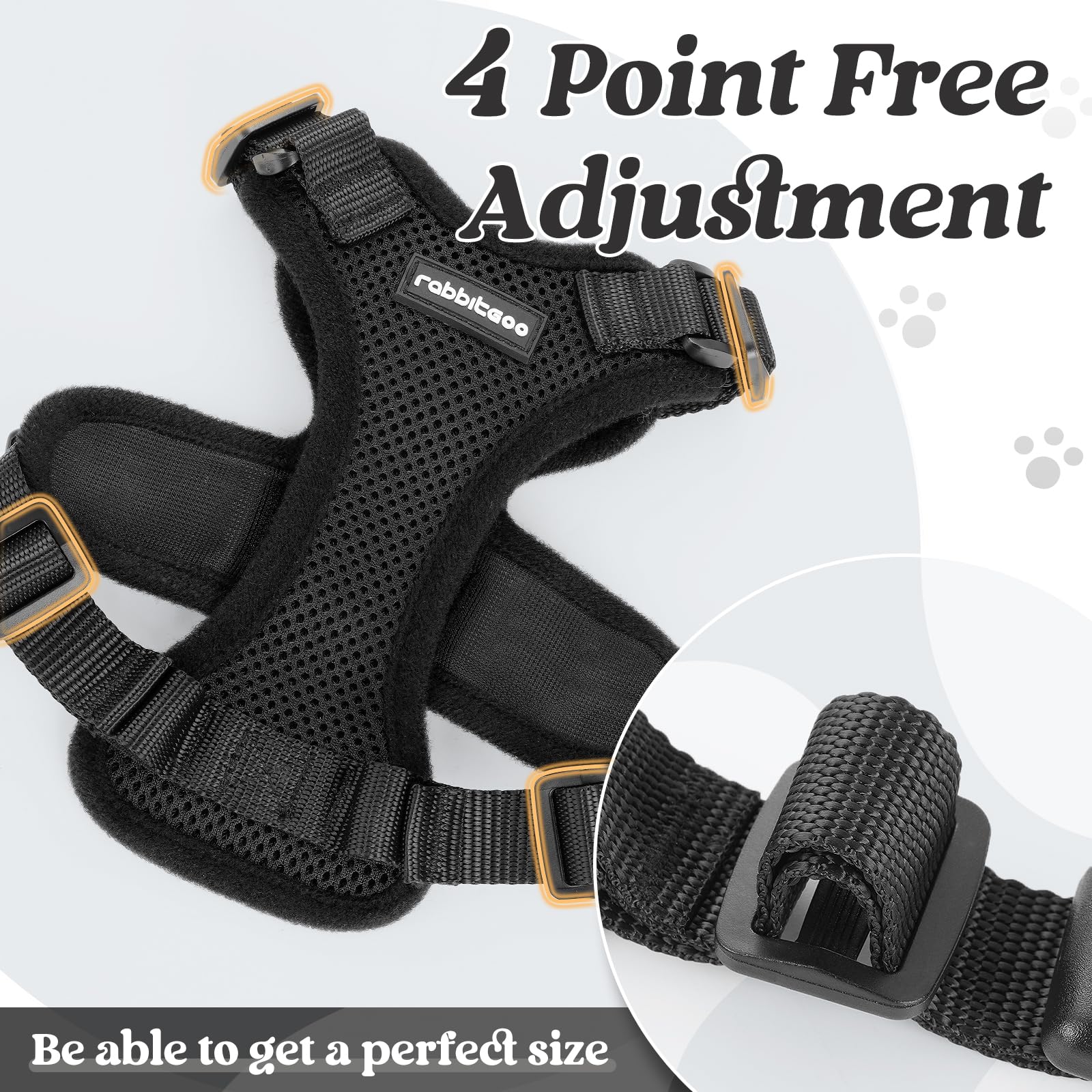 rabbitgoo Pettorina Gatto Antifuga con Guinzaglio, Guinzaglio per Gatti Regolabile, Pettorina Cane Taglia Piccola Riflettente, Imbracatura Gatto Adulto in Maglia Traspirante per Passeggiate, Nero, XXS