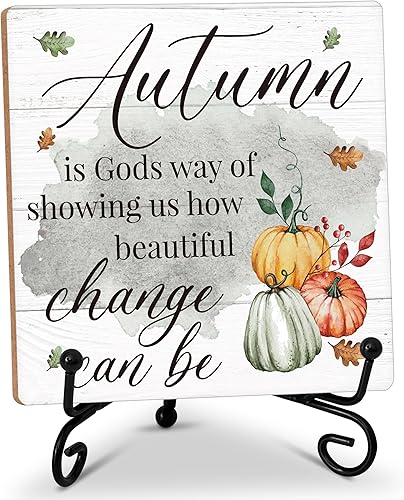 Letrero de escritorio de otoño para amigos, compañeros de trabajo, placa de madera de calabaza de otoño con soporte, regalos de Acción de Gracias