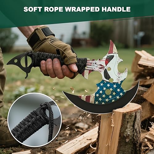 Miniatura 5 de Hacha de campamento para exteriores de 13 pulgadas, hacha multifuncional con patrón de mano absorbente de golpes, fogatas de alpinismo, autodefensa,