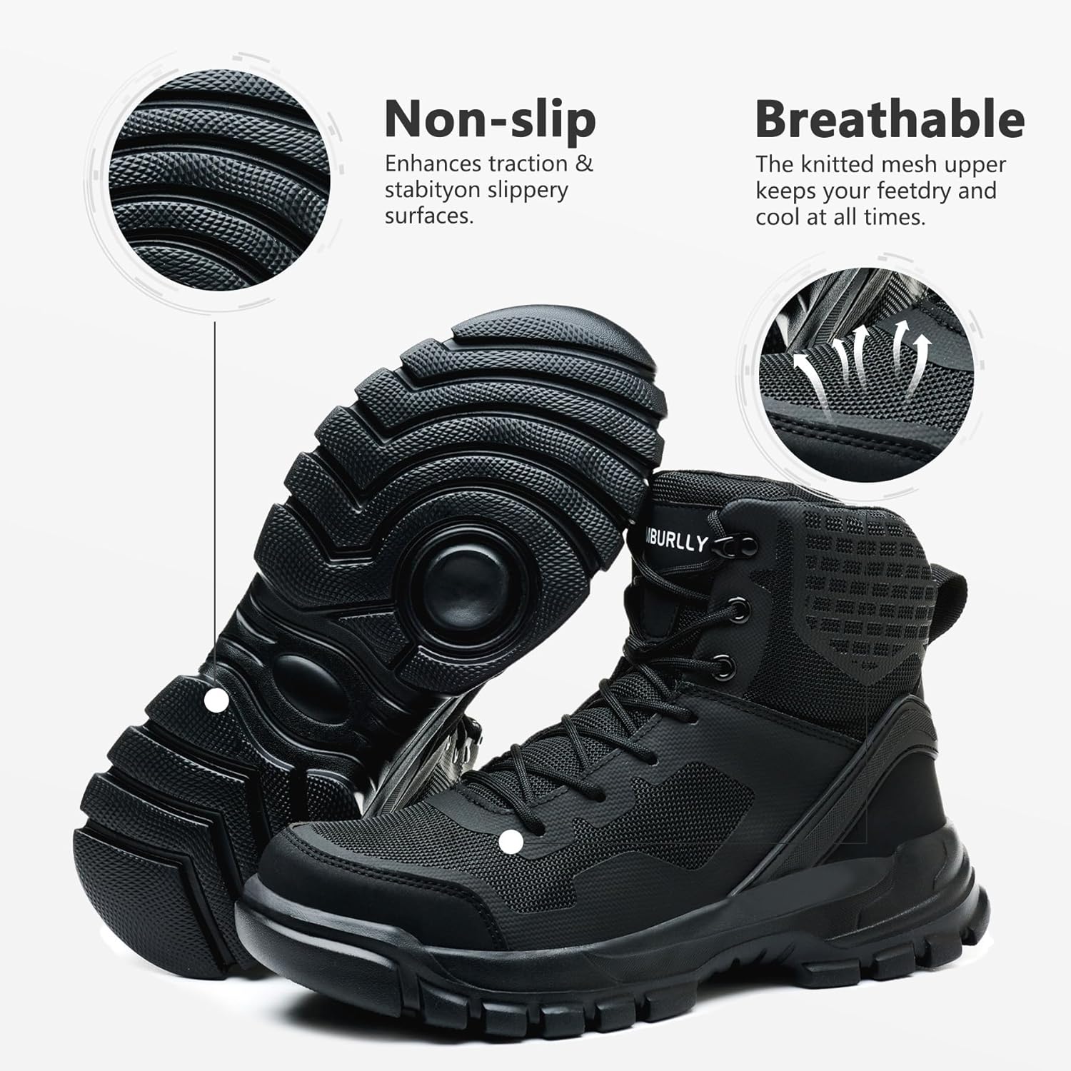 Hogent Steel Toe Boots for Men Lightweight Comfortable Work Boots with Air Cushion Puncture Proof Safety Shoes for men Industrial Construction Warehouse Work - Image 5