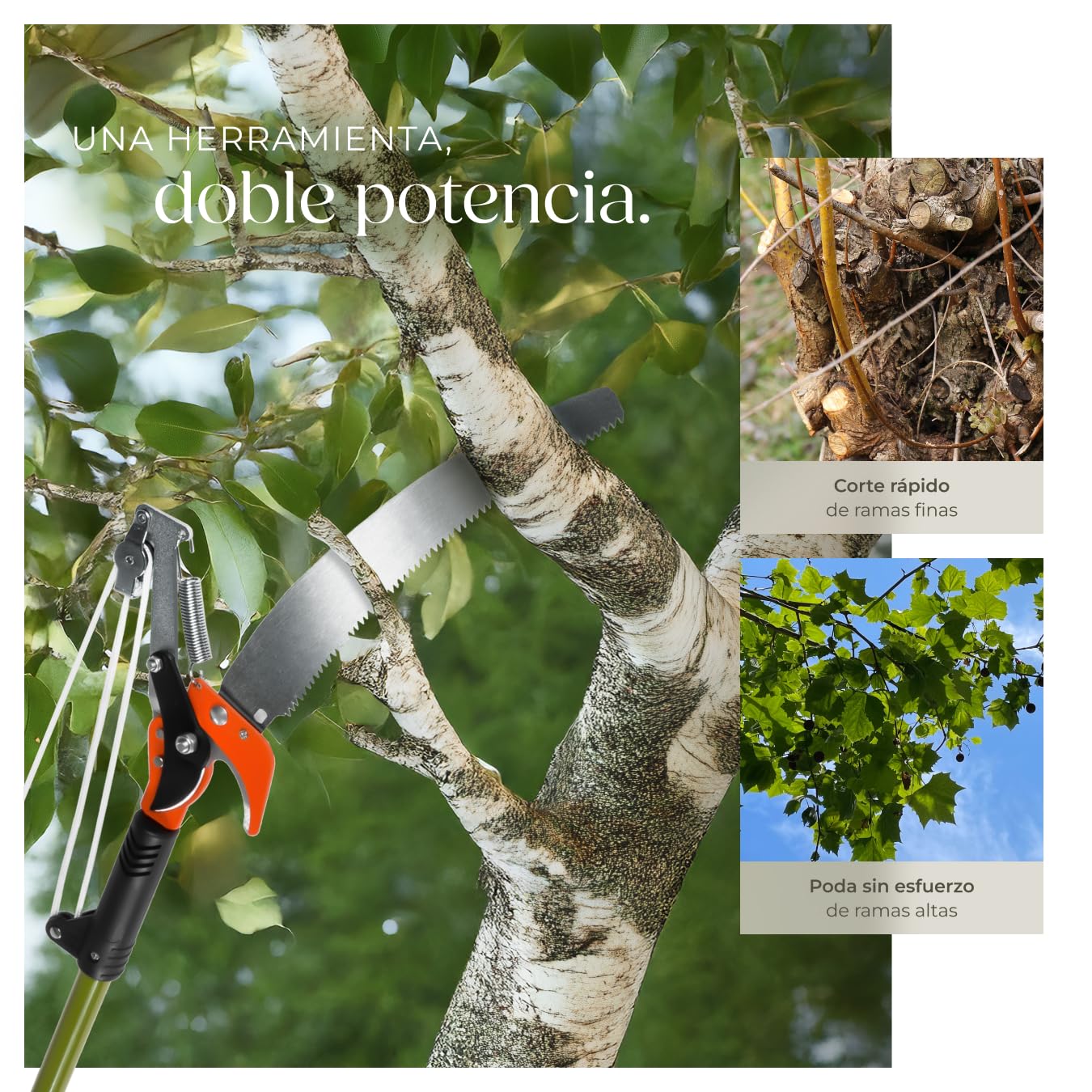 tectake® Cortarramas con Pertiga Podar, Herramientas Jardin para Guardar en Casetas Jardin, Cuidar Decoración Jardín, Kit Jardineria, Herramientas Jardineria, Altura Máxima 4 Metros - 260 x 35 x 3 cm