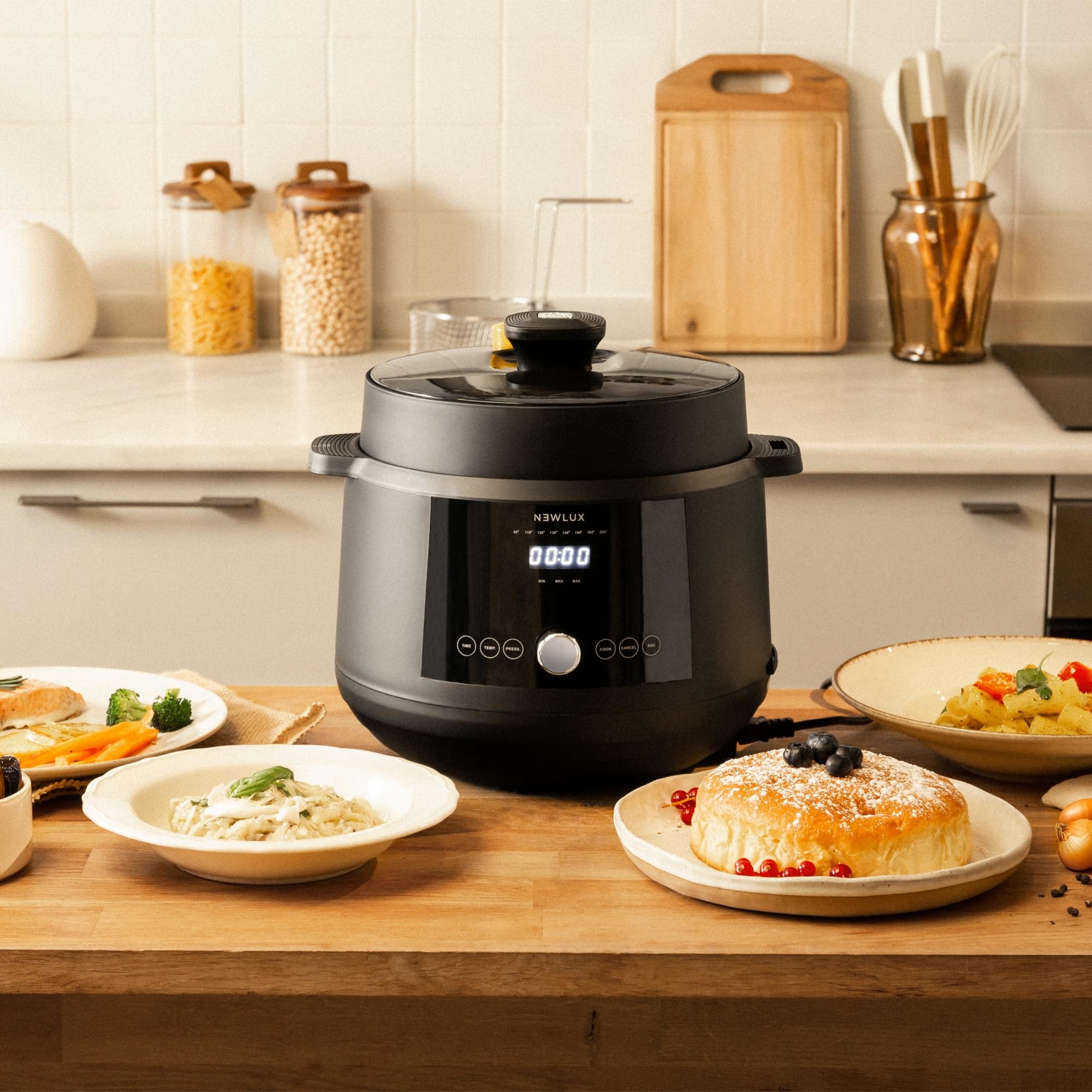NEWLUX - Mijoteuse Électrique 6L SmartChef V600 (1200W), Robot Cuisine avec 4 Niveaux de Pression (90 kpa) et 17 Programmes. Slow Cooker programmable 24h avec Vapeur 2 Niveaux