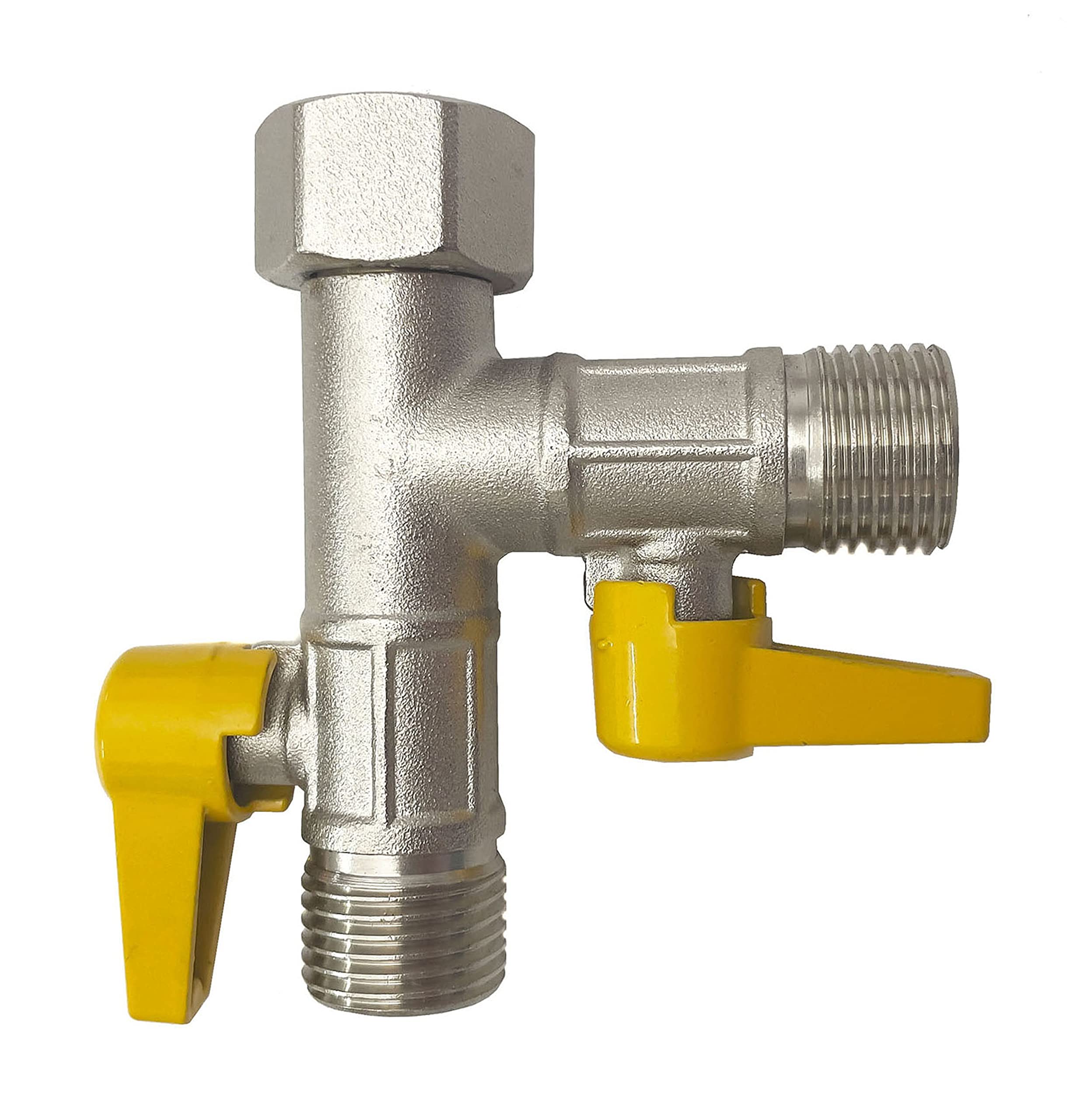 Soytich 3-way T-splitter with 2 shut-off ball valves, for connecting 2 devices/connections with 1/2 inch male thread
