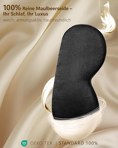 Aosun Schlafmaske Seide für Seitenschläfer, 22MM, 100% Bio Maulbeerseide, Professional 100% Lichtblockierende Schlafbrille mit Verstellbarem Band für Frauen & Herren, Schlaf Augenmaske für Reisen - 2