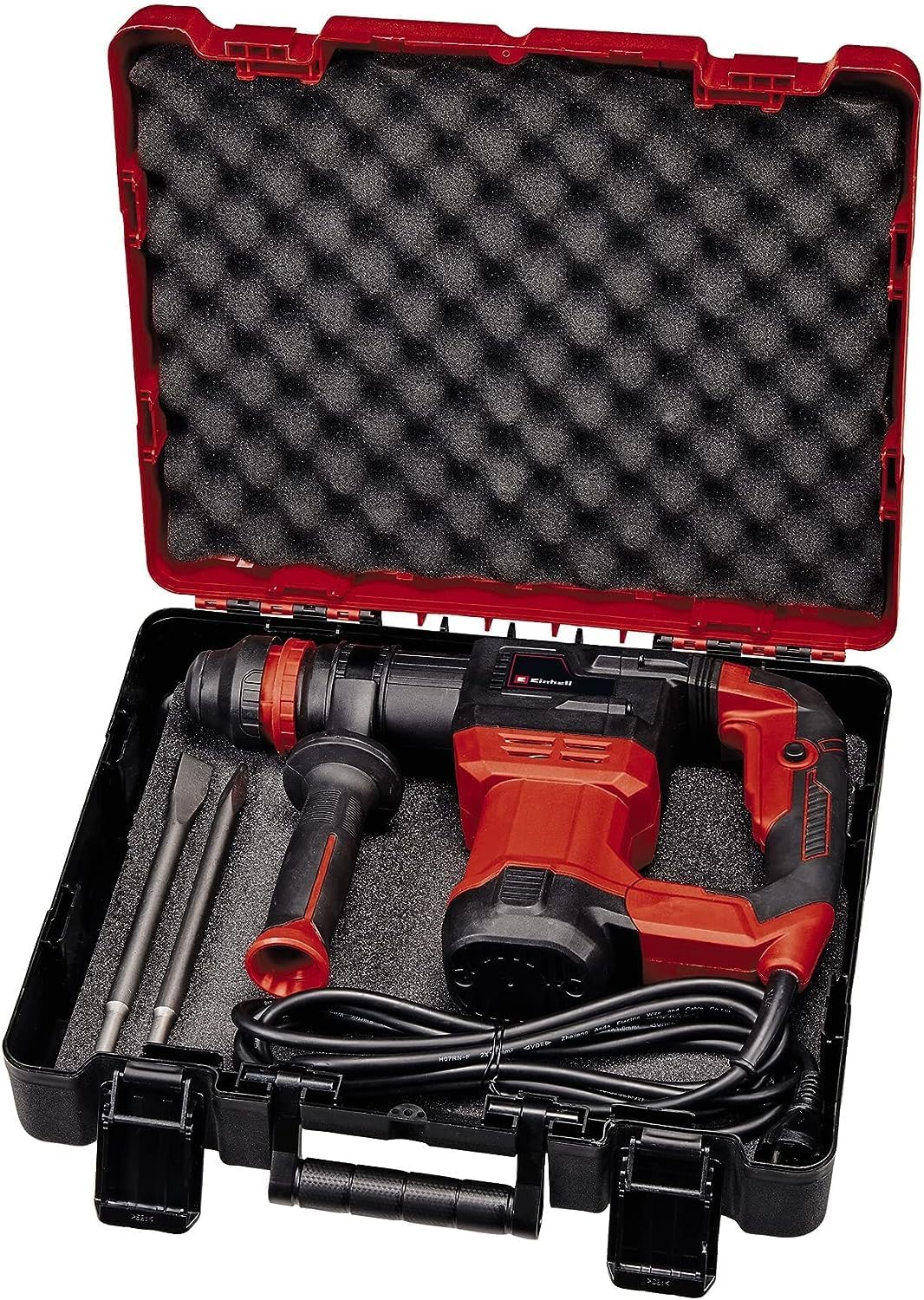 Einhell Abbruchhammer TE-DH 5 (5 J, SDS-plus-Werkzeugaufnahme, schwingungsgedämpfter Handgriff, flexibel einstellbarer Zusatzhandgriff, inkl. E-Box) Rot/Schwarz