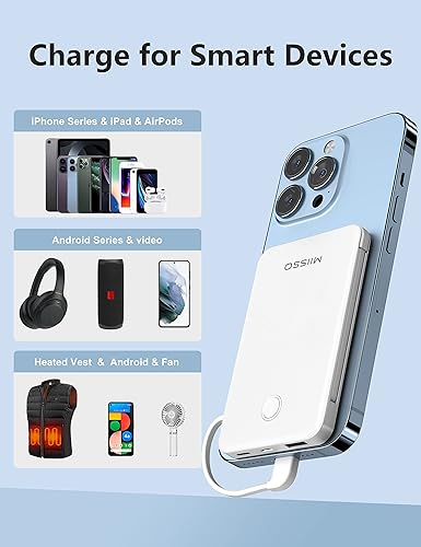 Miniatura 3 de Paquete de 2 cables integrados ultra delgados de 6000 mAh, tamaño de tarjeta, cables USB C integrados, cargador portátil para teléfonos, batería