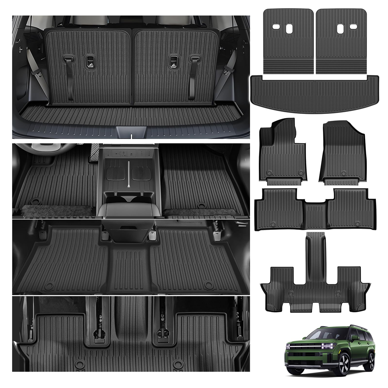 Powerty Floor Car Mat for Hyundai Santa Fe 2024 2025 2026 All Weather TPE Custom Trunk Cargo Mat