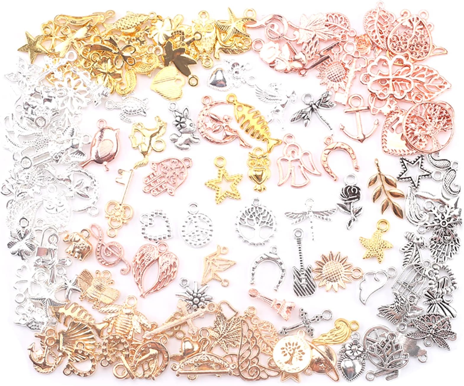 JuanYa 100 Teile Gemischte Charms Versilbert DIY Halskette Armband