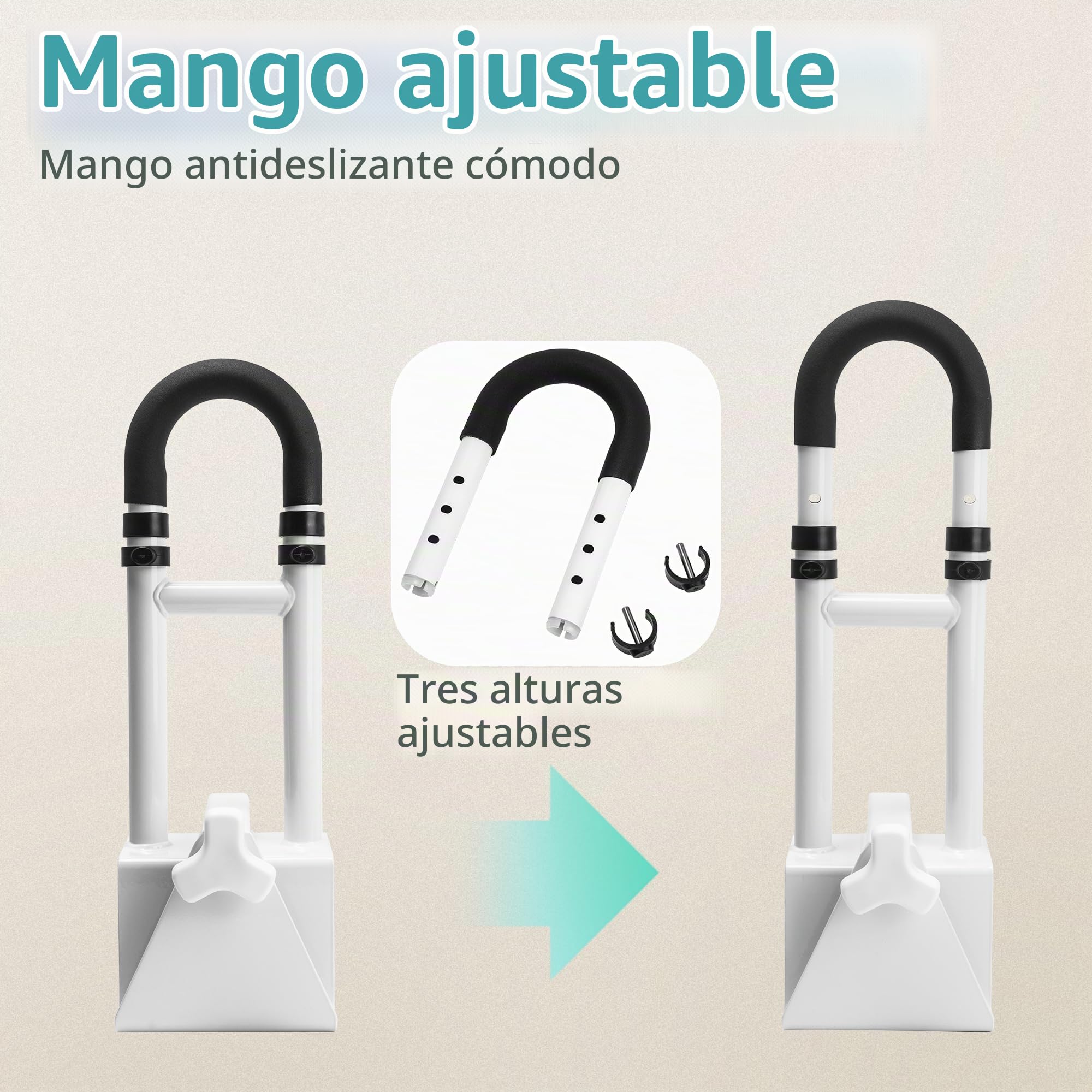 ITSOGOO Asa Bañera para Mayores Acolchada Regulable (Borde Liso ≥9 cm),Asidero Bañera Adultos Seguridad,Capacidad de Carga Hasta 136 kg,Apoyo Asa,Blanco Negro