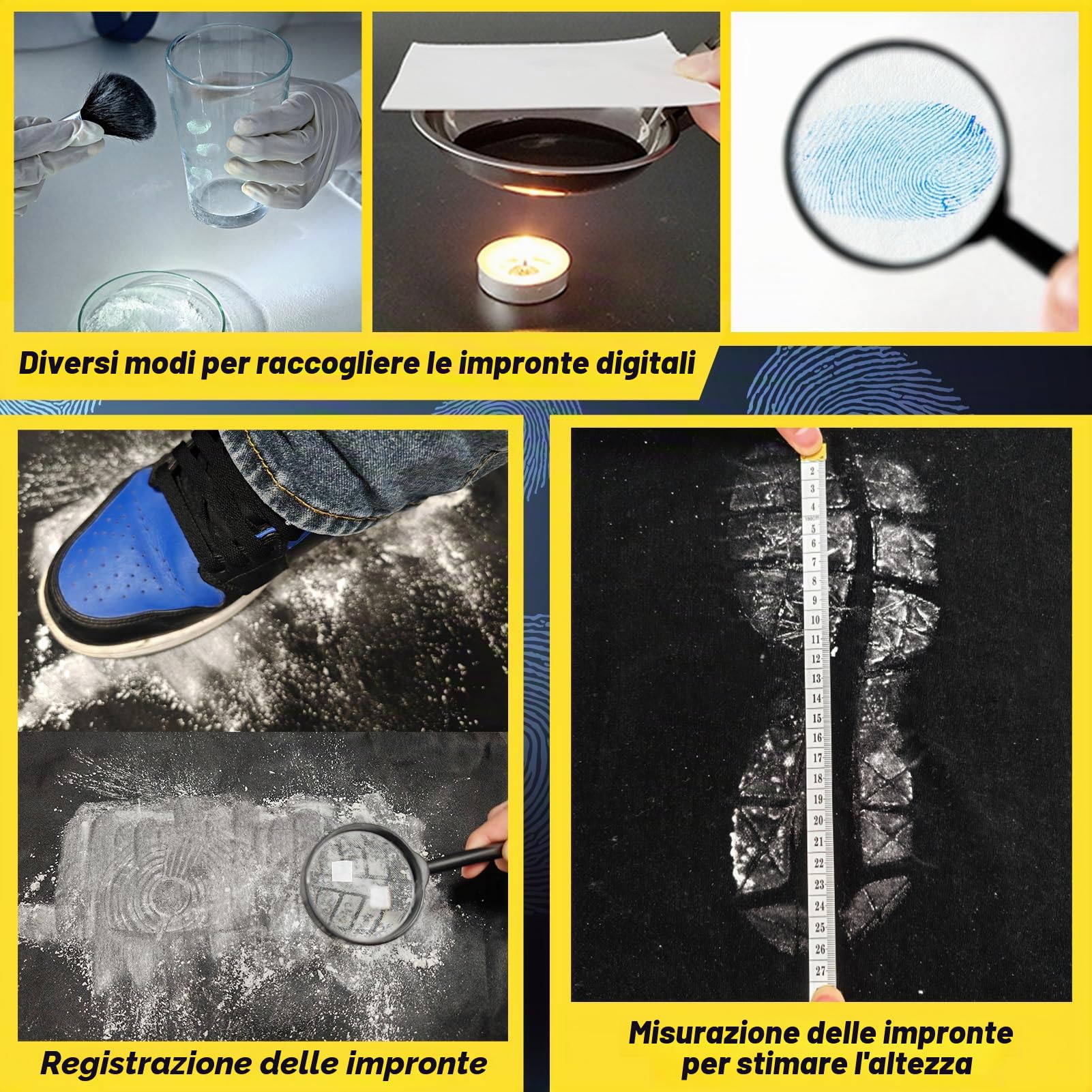 UNGLINGA Set di giocattoli da detective, esperimenti e impronte digitali, gioco di ruolo, occhiali da spionaggio, regalo di compleanno