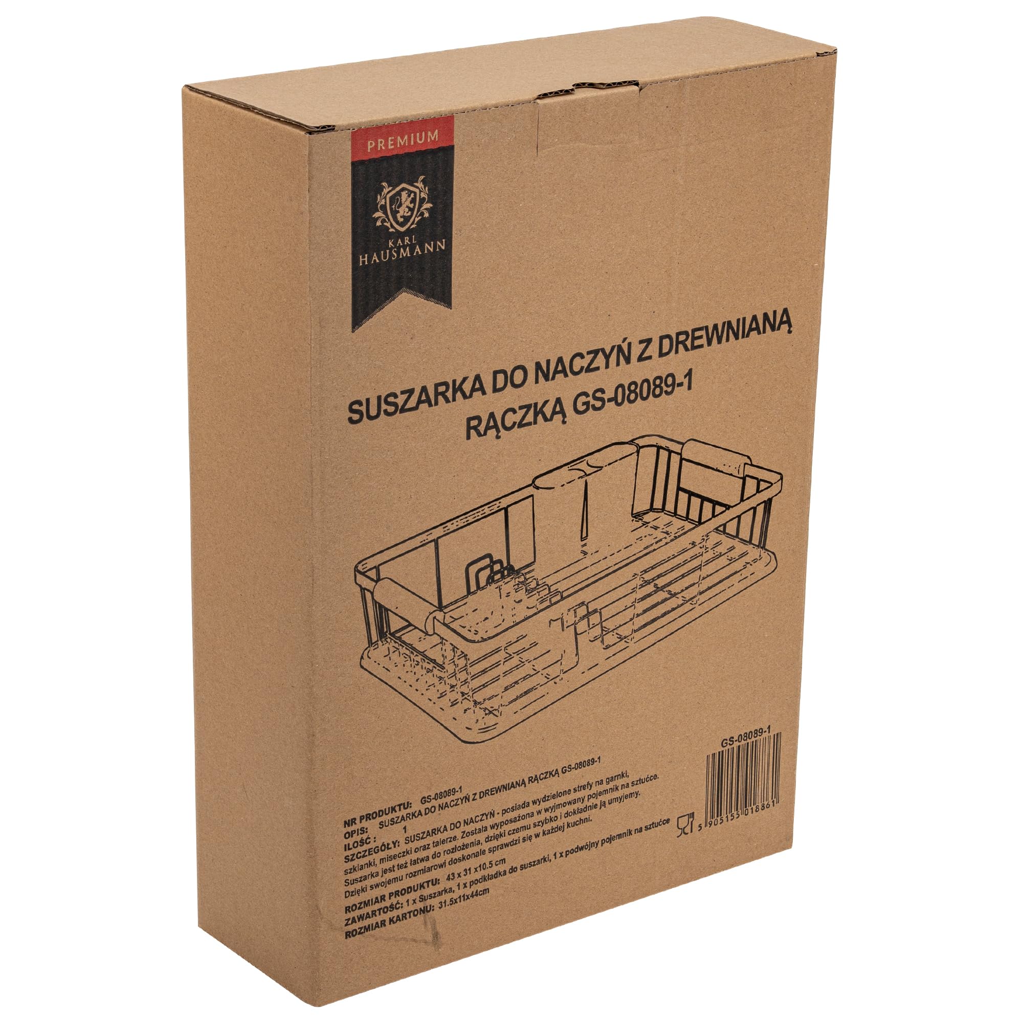 KARL HAUSMANN Egouttoir Vaisselle INOX Noir avec Bac d'Égouttage - 42x31x10,5cm - Égouttoir Cuisine en Métal avec Porte Couverts - Egoutoire Vaisselle pour Assiettes, Verres et Tasses