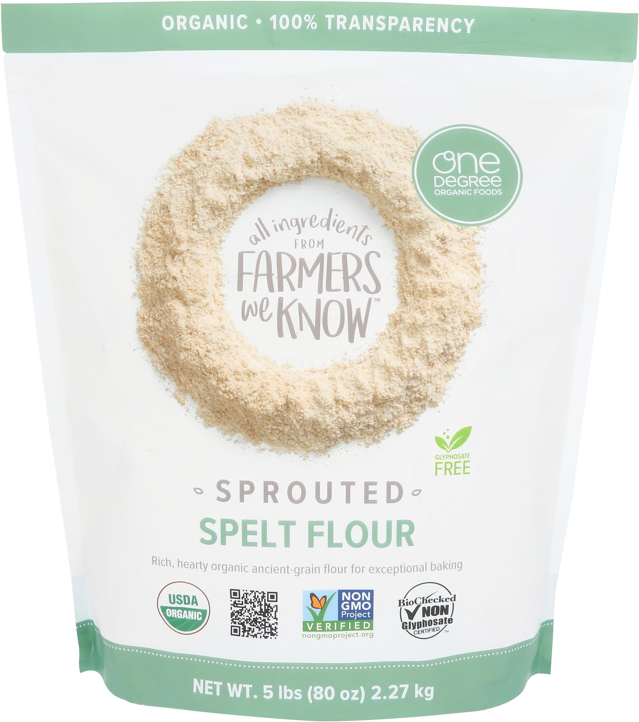 One Degree Organic Foods Sprouted Spelt Flour, 80 Ounce
