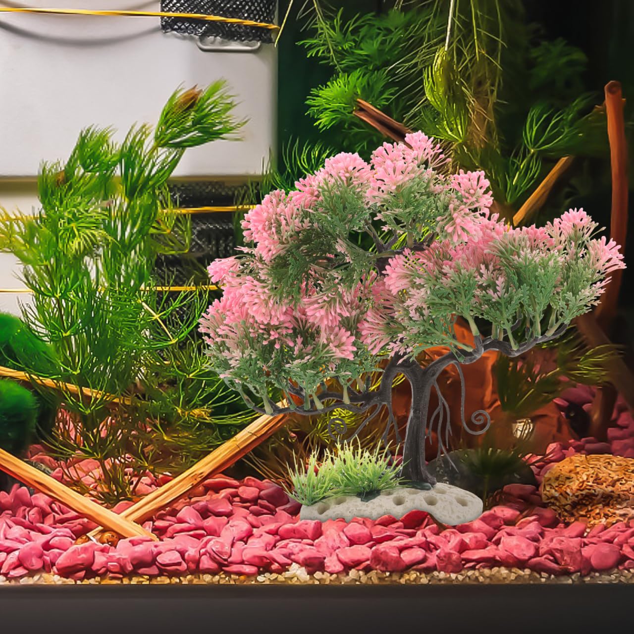 NOLITOY Plantes décoratives pour aquarium - Plantes artificielles en plastique pour poissons Betta - Rose