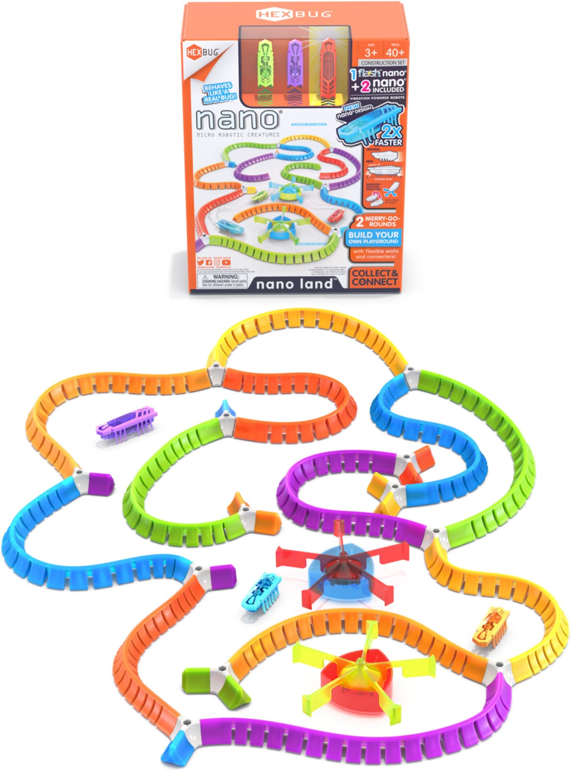 Nano Land, Sensory Toys for Kids & Cats with Over 40 Pieces & 3 Nano Bugs, STEM Kits & Mini Robot Toy for Kids Ages 3 & Up, Batteries Included
