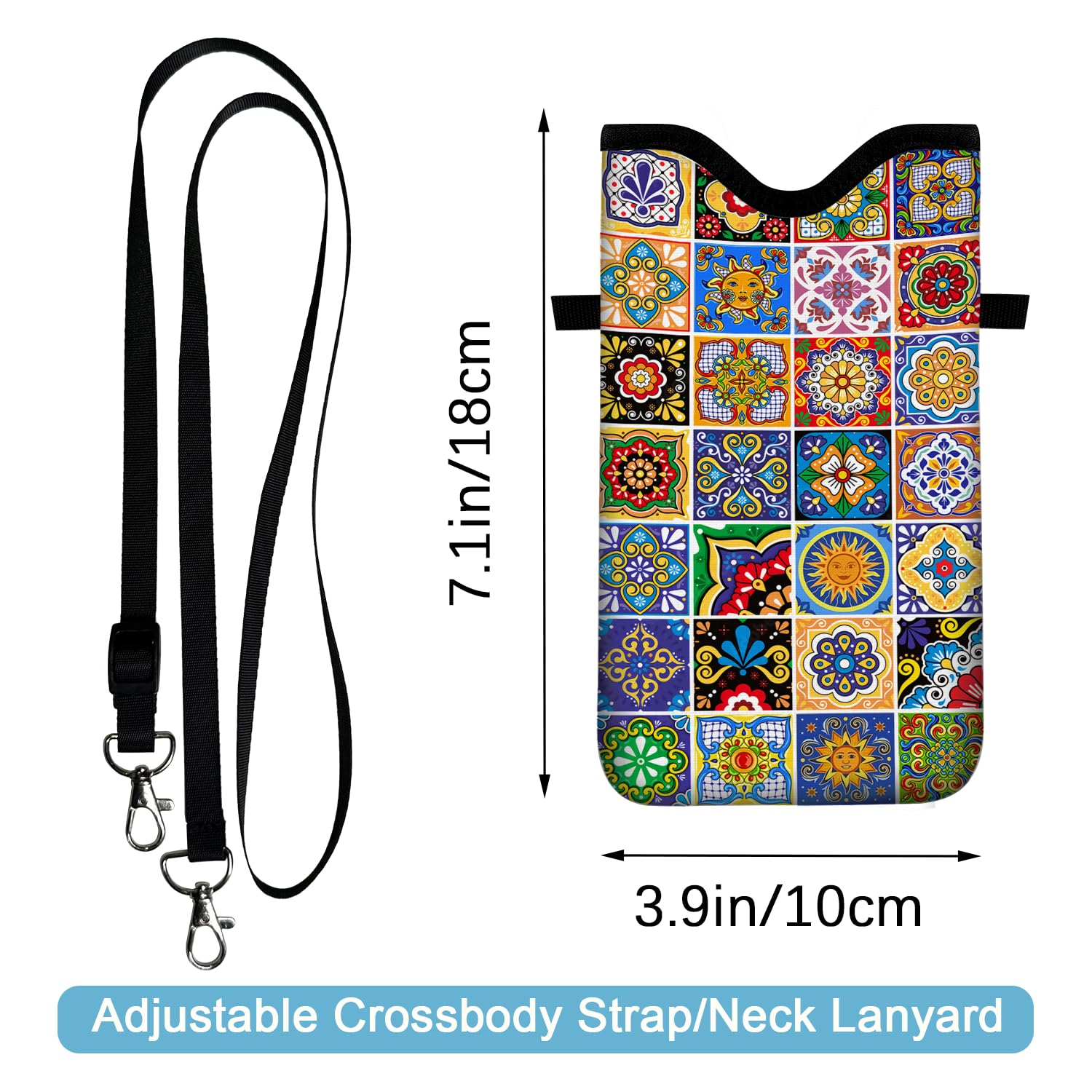 Neoprenowy pokrowiec na telefon komórkowy, torba z paskiem crossbody, smycz na szyję, dla kobiet, 45 x 9,9 cm, styl boho