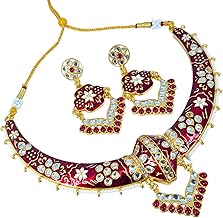 Minakari Hasli Necklace for Women | Traditional Meenakari Kundan Choker Necklace Set for Saree & Ethnic Wear