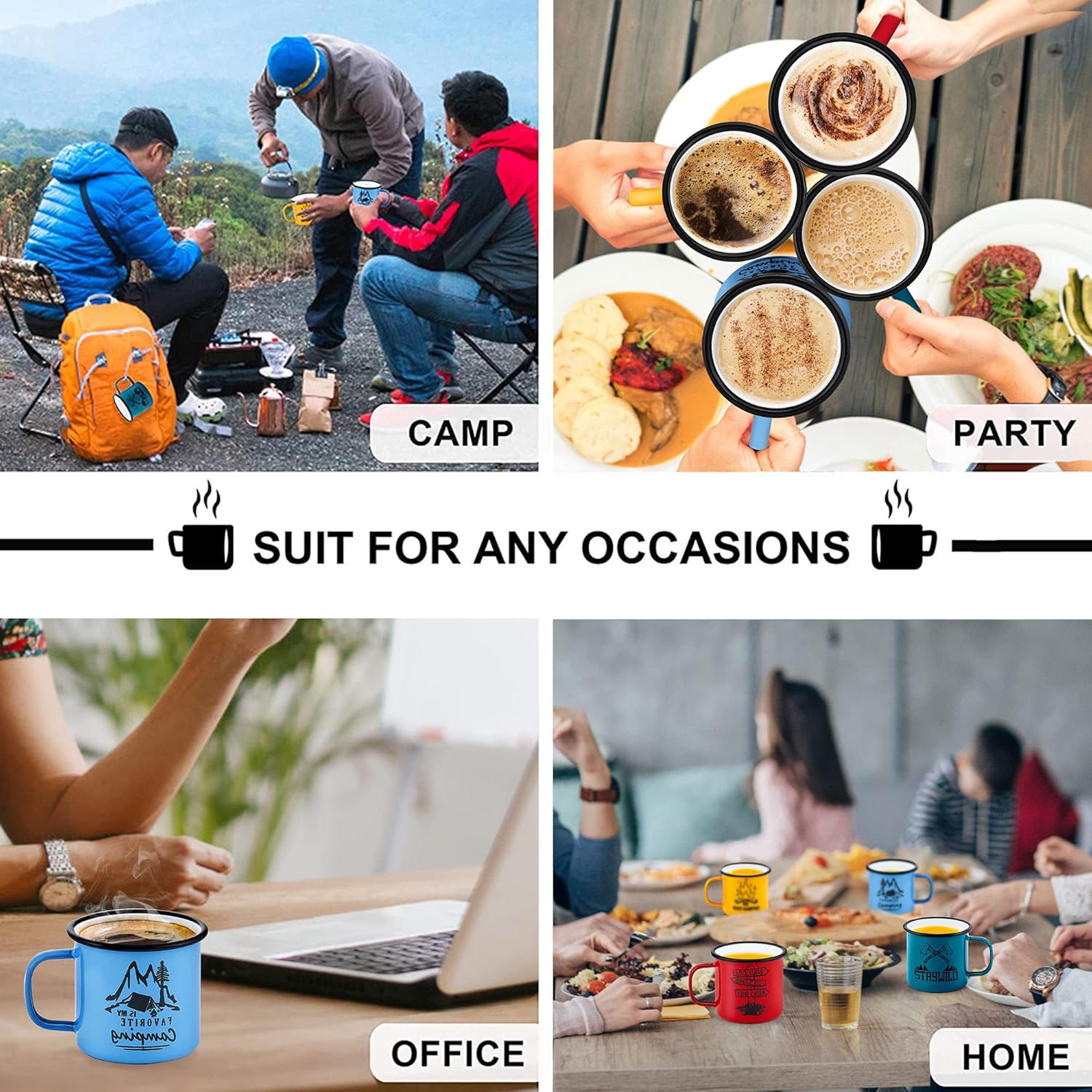 LIANYU Enamel Camping Mug Set of 4, 16 Ounce Coffee Tea Vintage Mugs Drinking Cup Set for Outdoor and Indoor, Portable & Easy Clean, Colorful - Image 4