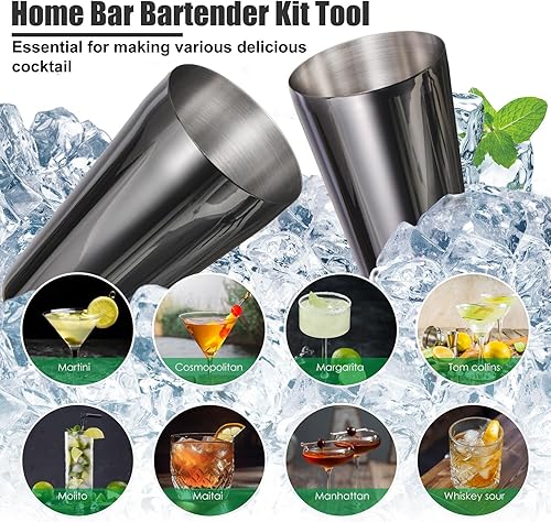 Miniatura 3 de Esmula Kit de camarero con elegante soporte de bambú, juego de coctelera de 12 piezas de 25 onzas para bebidas mixtas, juego de herramientas