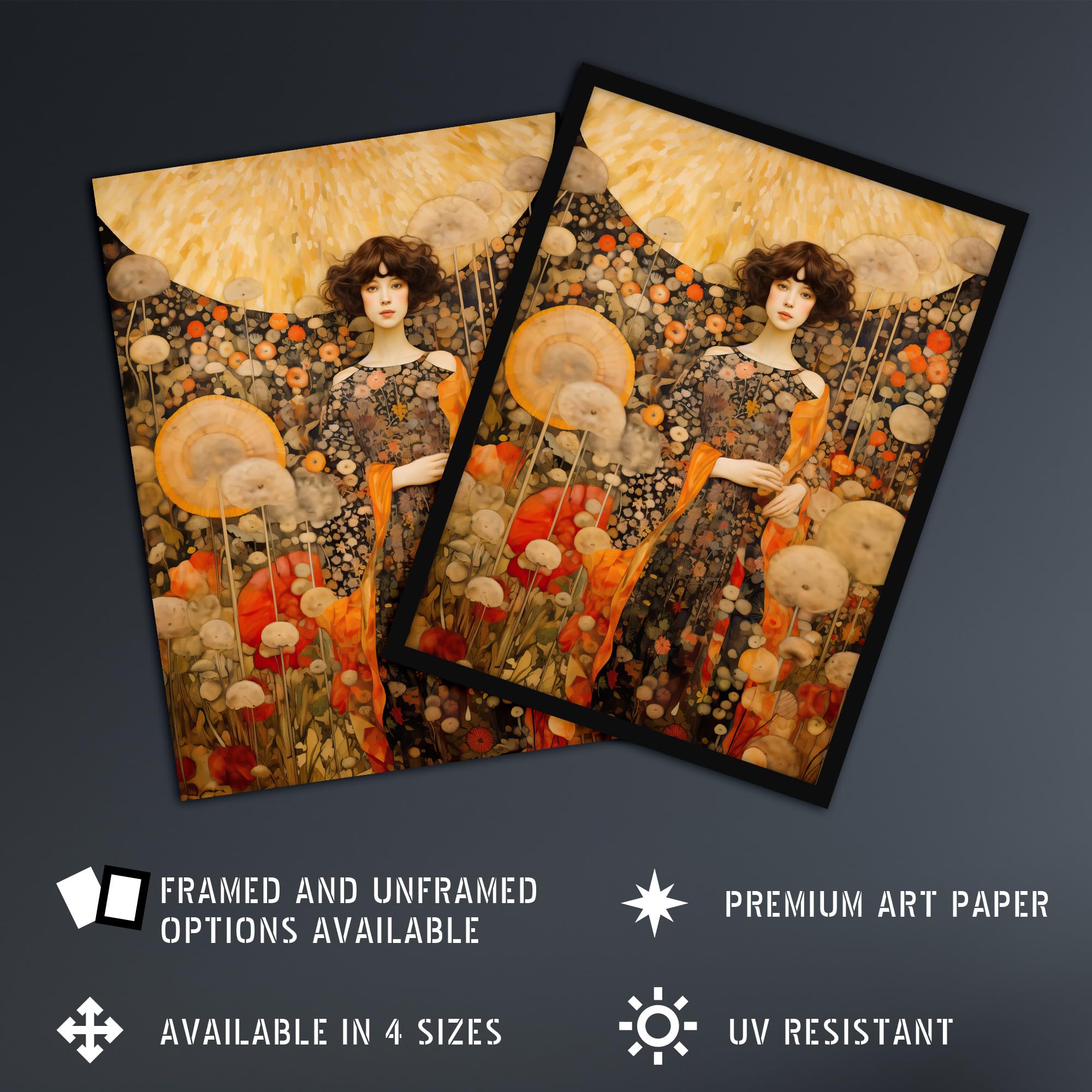 Artery8 The Girl In The Dandelion Dream By Dianne Knope Klimt William Morris Inspired Style Wildflower Meadow Artwork Framed Wall Art Print A4 - Image 2