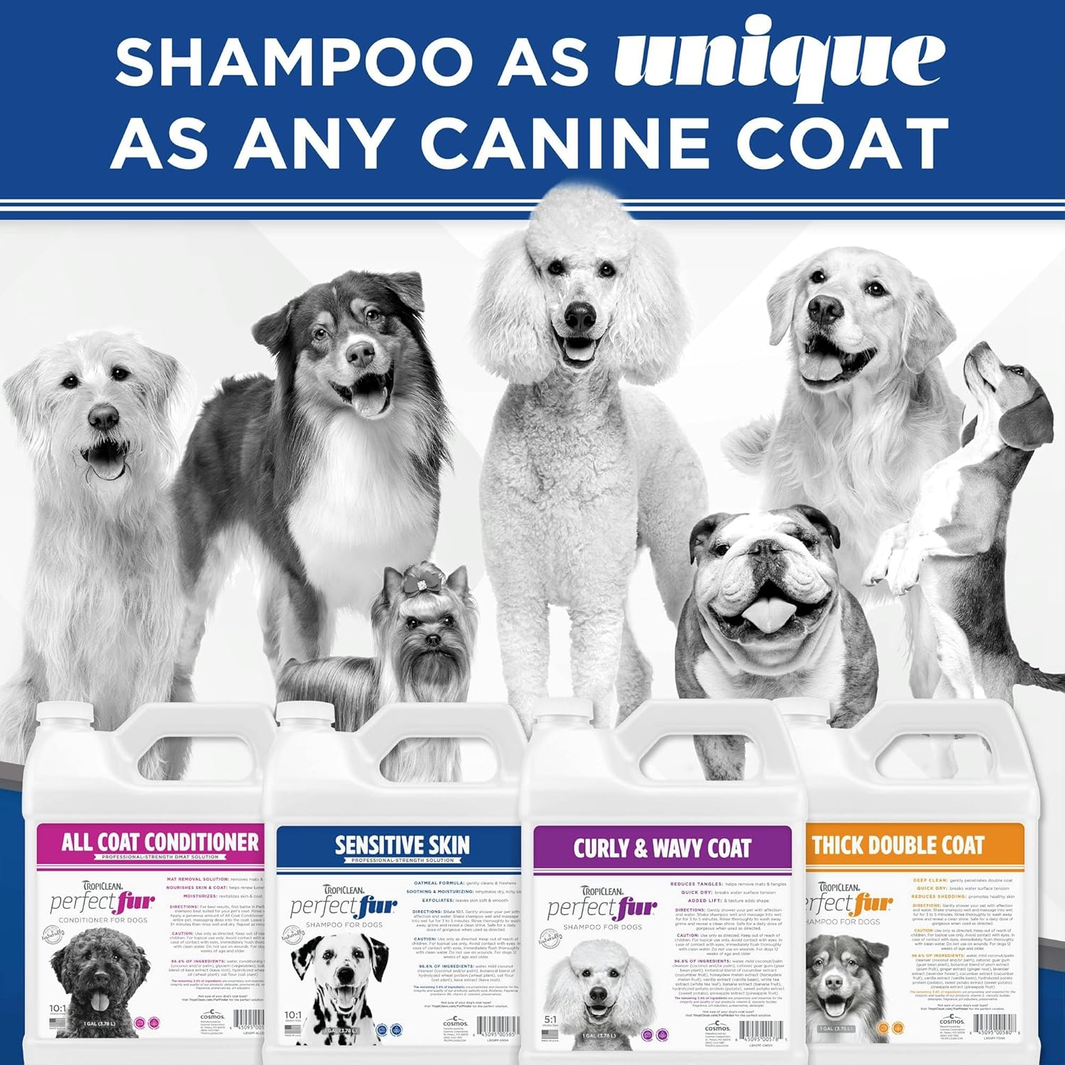 TropiClean PerfectFur Gentle Dog Shampoo for Sensitive Skin| 10:1 Concentrated Groomer Gallon| Made in The USA| 1 Gallon