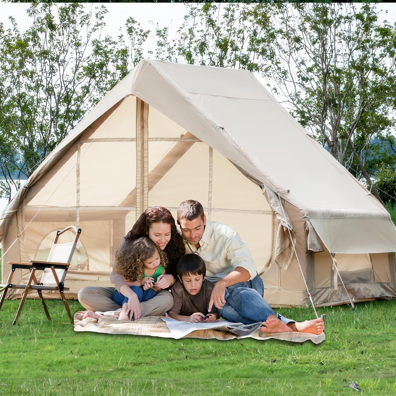4-6 Person Inflatable Camping Tent with Pump - 4 Season Waterproof Glamping Tent, 410D Oxford Fabric with 12 Mesh Windows, Easy 5-Minute Setup for Family Outdoor Adventures