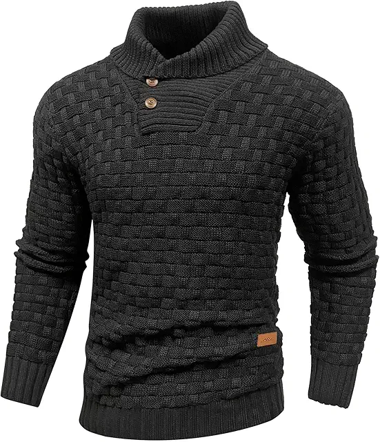 Men's Stand-Up Collar Knit Sweater - Winter Warm Pullover with Buttons