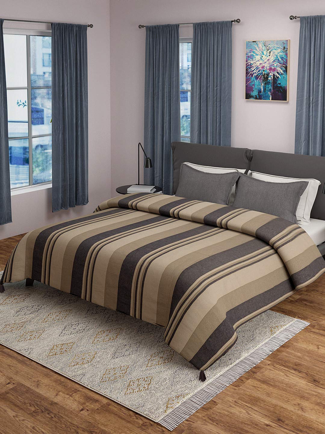 Saral Home Soft Cotton Striped Breathable & Wrinkle Free Bedsheet for Double Bed- 1 Queen Size Bedsheet with 2 Pillow Covers (Brown, 90"X100")