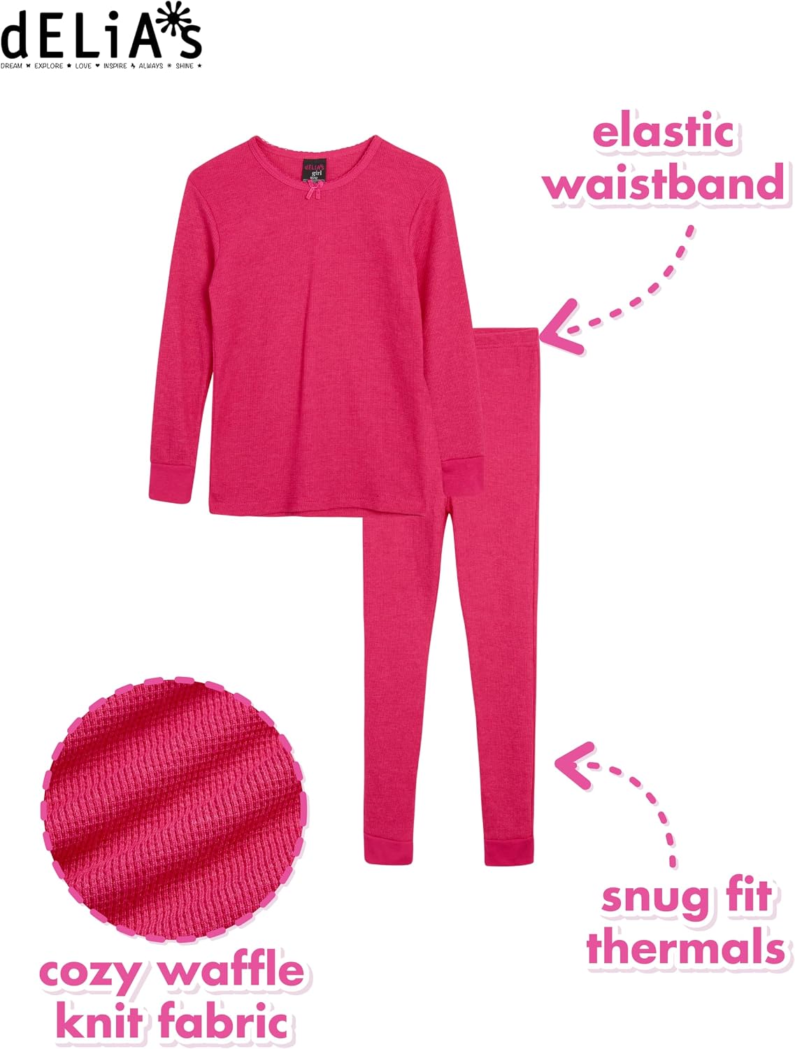dELiA*s Girls Thermal Underwear - 6 Piece Waffle Knit Long Sleeve Thermal Shirt & Long Johns Girls Thermal Pants Set (2T-16)