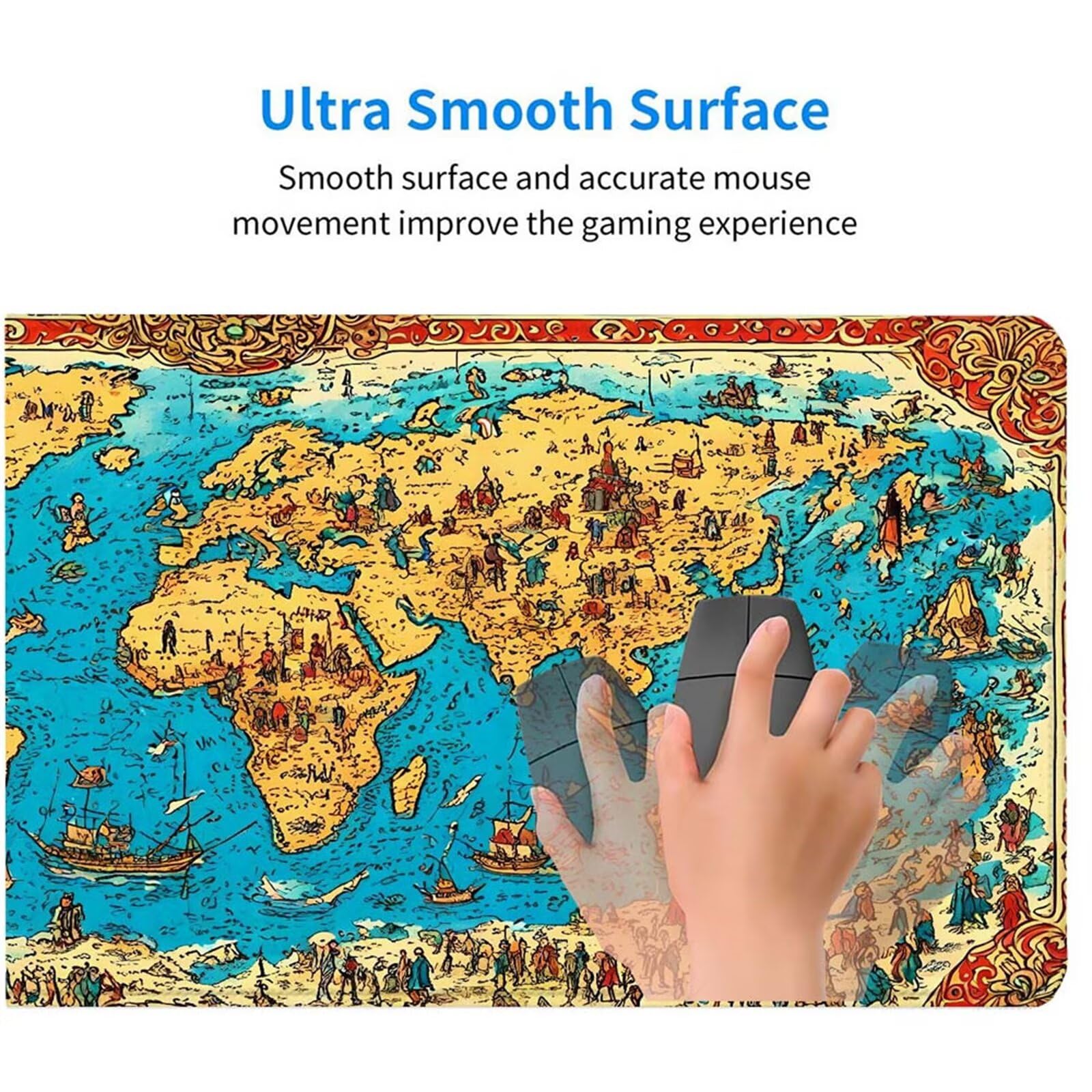 Alfombrilla Ratón Mapa del Mundo Alfombrilla Ratón XXL 1400x600x3mm Mouse Pad Resiste Salpicaduras, Extendida de Gran Tamaño con Bordes Cosidos, Mejora la Precisión y la Velocidad, Duradera y-429
