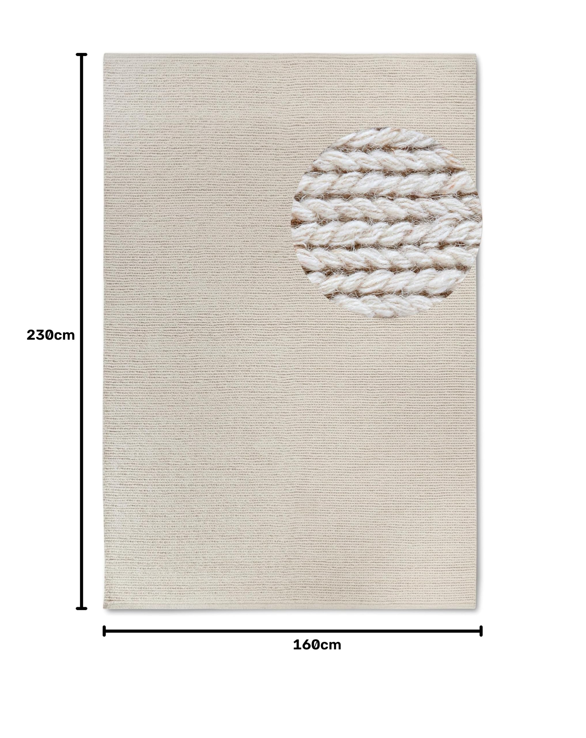 Villeroy & Boch Francois - Alfombra de Lana Natural para salón, Tejida a Mano y Natural, para salón, Dormitorio, Comedor, Pasillo, Cocina, Color Blanco Natural, 160 x 230 cm