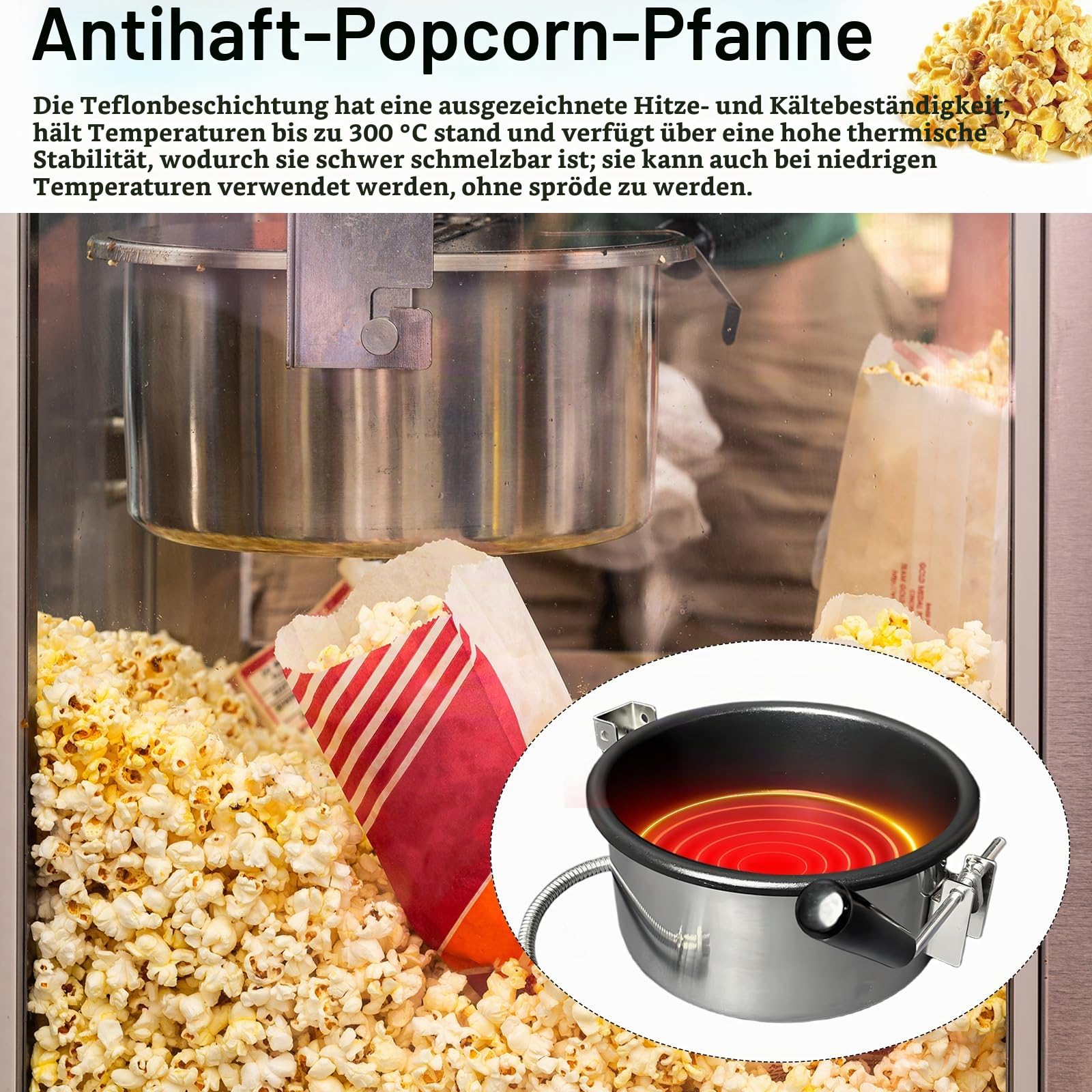 Heissluft Popcornmaschine Zubehör, Popcorntopf 2 Holes-15mm Elektrische Handgekurbelte Popcorn-Herstellerteile ​Topf Anti-Scorch-Pfanne Einfach zu Säubern für Mais und Snack