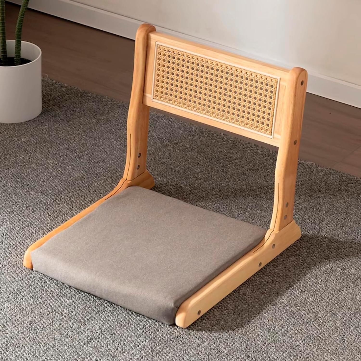 Silla de Piso, Silla de Yoga de meditación Tatami, Silla Plegable for Interior y Exterior con Respaldo, Silla con Respaldo sin Patas de Madera de Caucho(B)