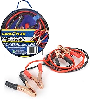 Goodyear Cables de refuerzo HD de 2,5 m y 300 amperios, cables de salto largos, potentes abrazaderas de resorte helicoidal, abrazadera codificada por colores, bolsa de transporte con cremallera