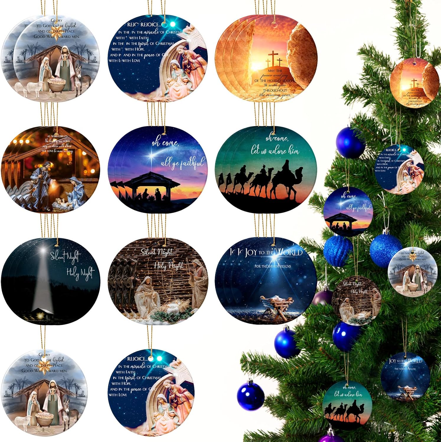 36 Pcs Nativity Scene Christmas Ornaments Jesus Nativity Scented Hanging Decor Bulk Christian Religious Keepsake Gifts for Christmas Tree Decoration