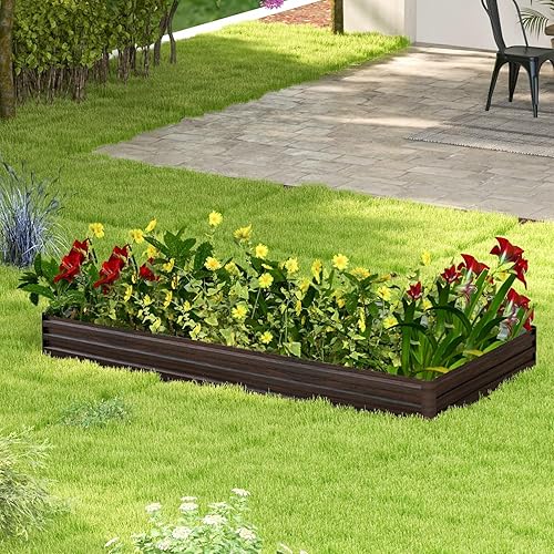 Miniatura 8 de Giantex Cama de jardín elevada de metal de 8 x 4 x 1 pies, jardinera con bordes protectores, guantes, cama elevada al aire libre para verduras,