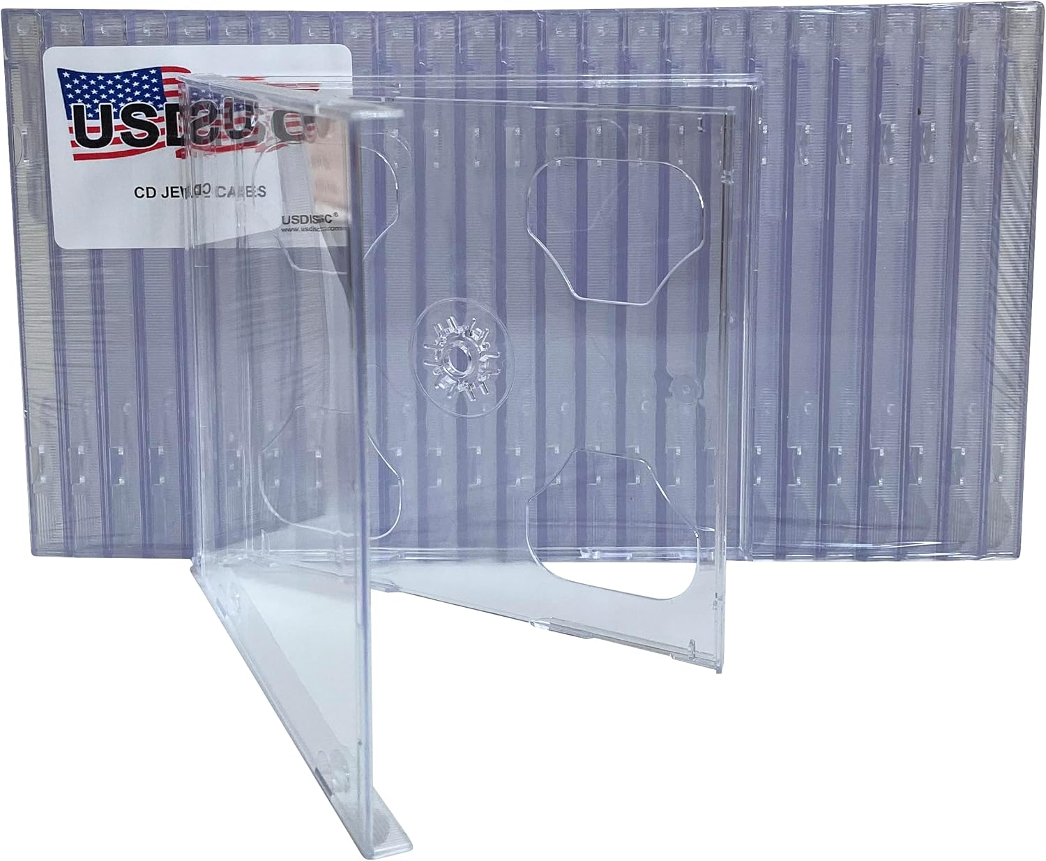 USDISC CD Jewel Cases Standard 10.4mm, Double 2 Disc, Clear, Pack of 100