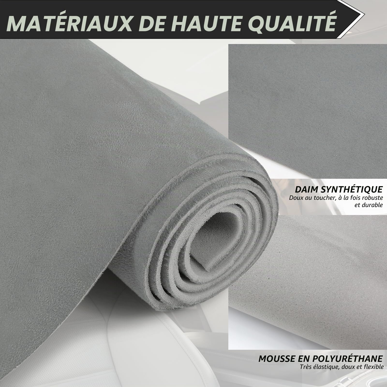 Tapis de toit en daim avec support en mousse pour intérieur de voiture, camping-car, 200,7 x 152,4 cm, gris