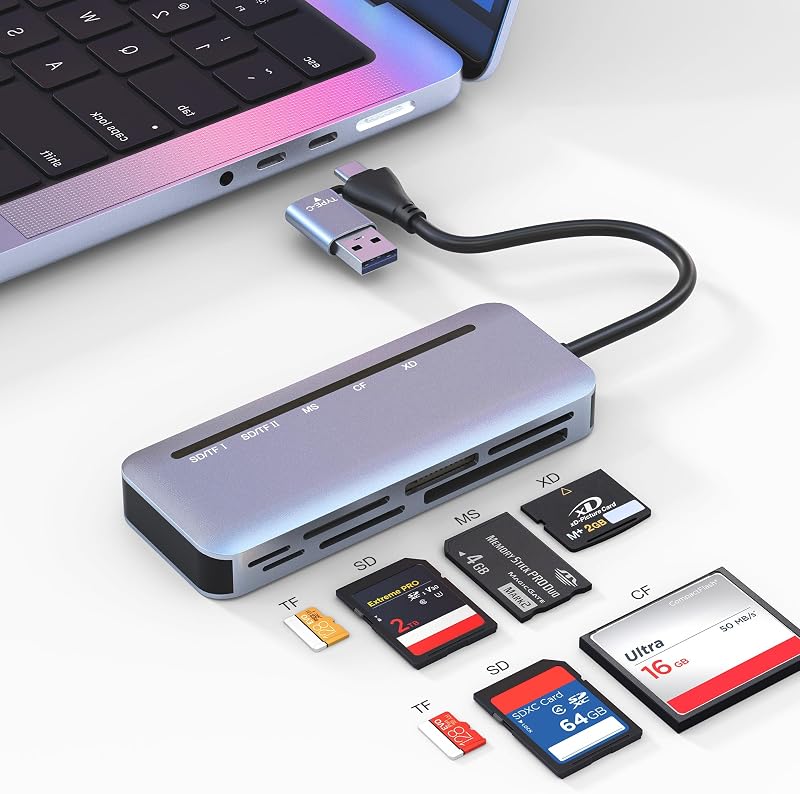 Memory Stick Pro Duo Card Reader, 7 in 1 USB-A/USB-C Multi Memory Card Reader for SD/TF/MS/XD/CF Cards, SD Card Reader for iPhone 17/16/15, Android, Camera, MacBook, Tablet, Laptop