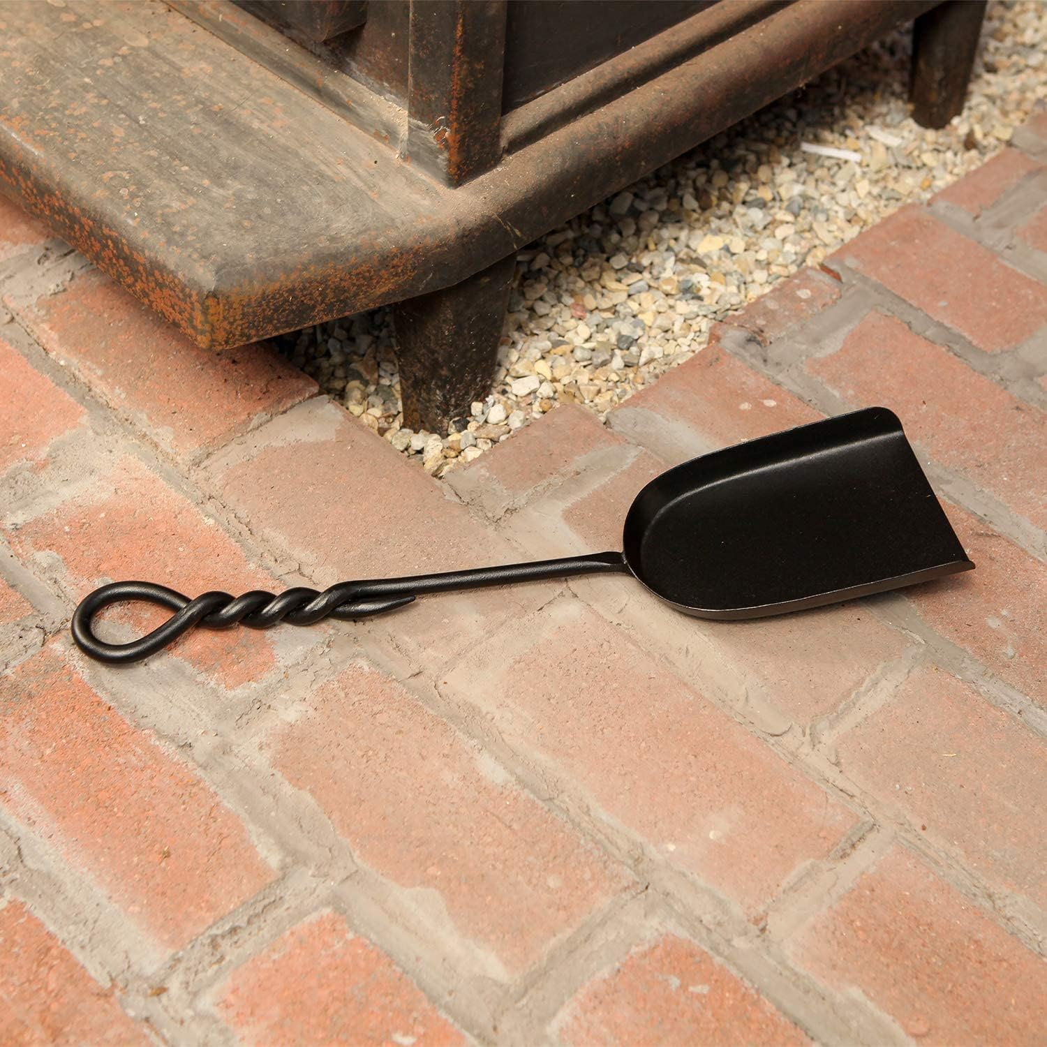 Rope Handle Single Mini Shovel Fireplace Tool with Black Powder Coating 18-in Comfortable Long Design for Keeping Hands from Heat of fire, Black