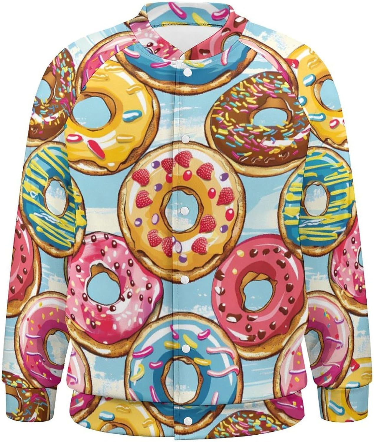 Colorful Doughnuts Novelty Men's Baseball Jackets Causal Sweatshirt Button Top Long Sleeve Coat
