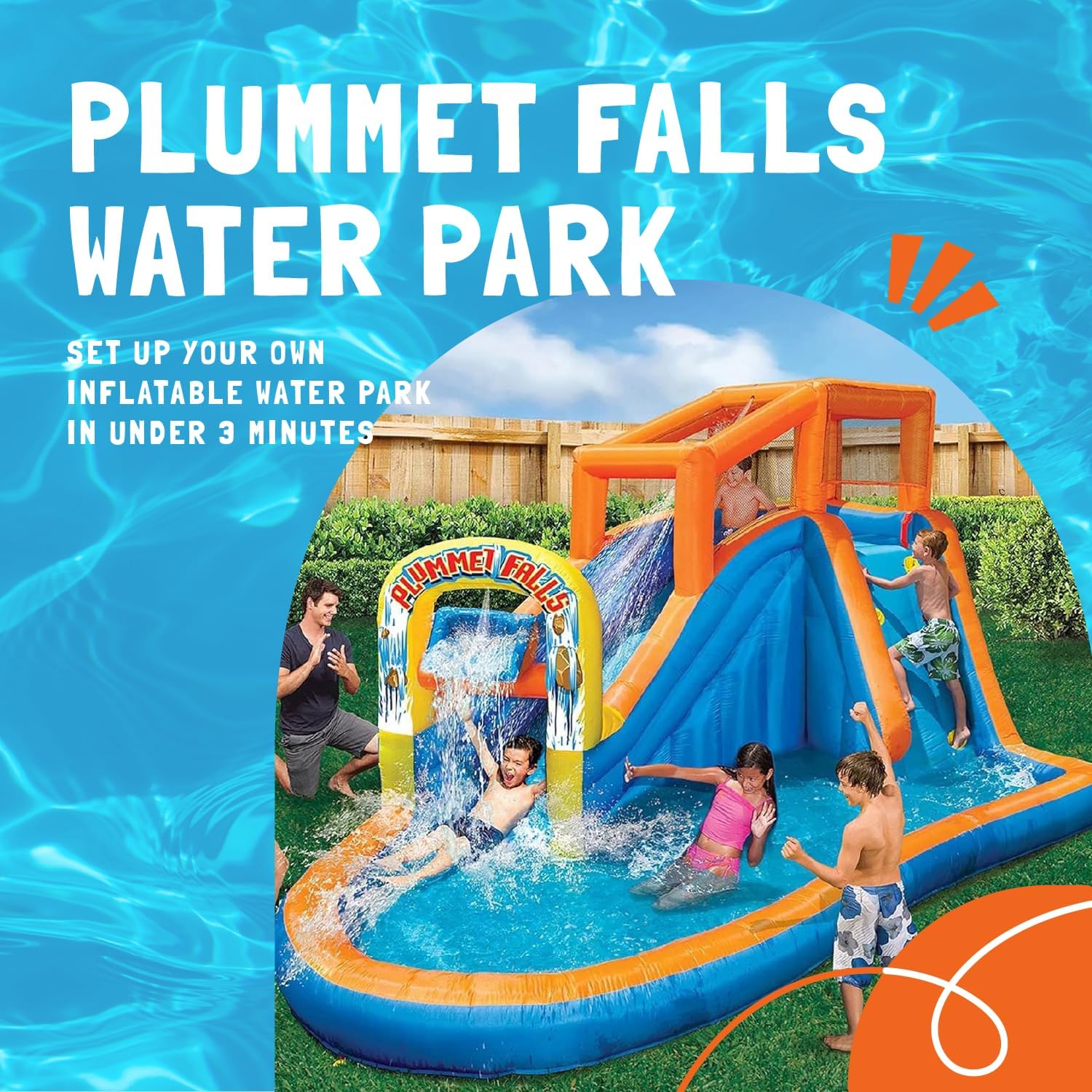 Banzai Plummet Falls Inflatable Water Park with Waterslide, Sprinkler, and Climbing Wall