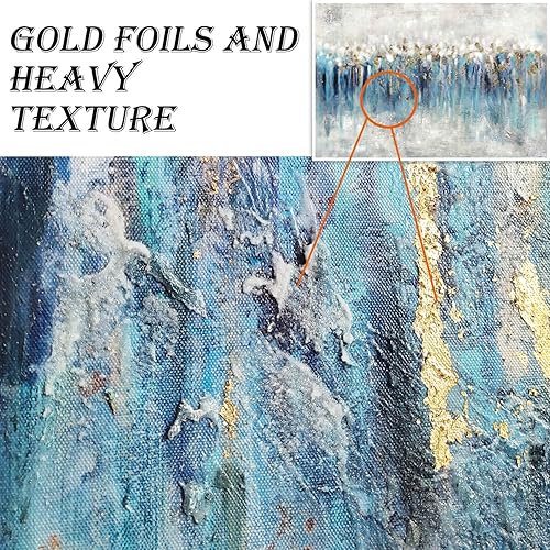 Miniatura 9 de TAR TAR STUDIO Lienzo abstracto moderno para la pared obra de arte azul pintada a mano sobre lienzo para dormitorio (24 pulgadas de ancho x 18