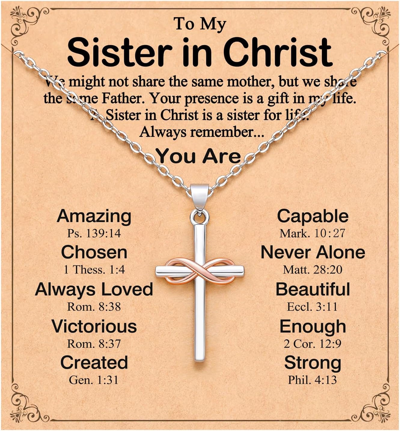 UPROMI To My Friend/Sister in Christ/Granddaughter/Daughter/Niece Infinity Cross Necklace - Christian Gifts for Women & Girls