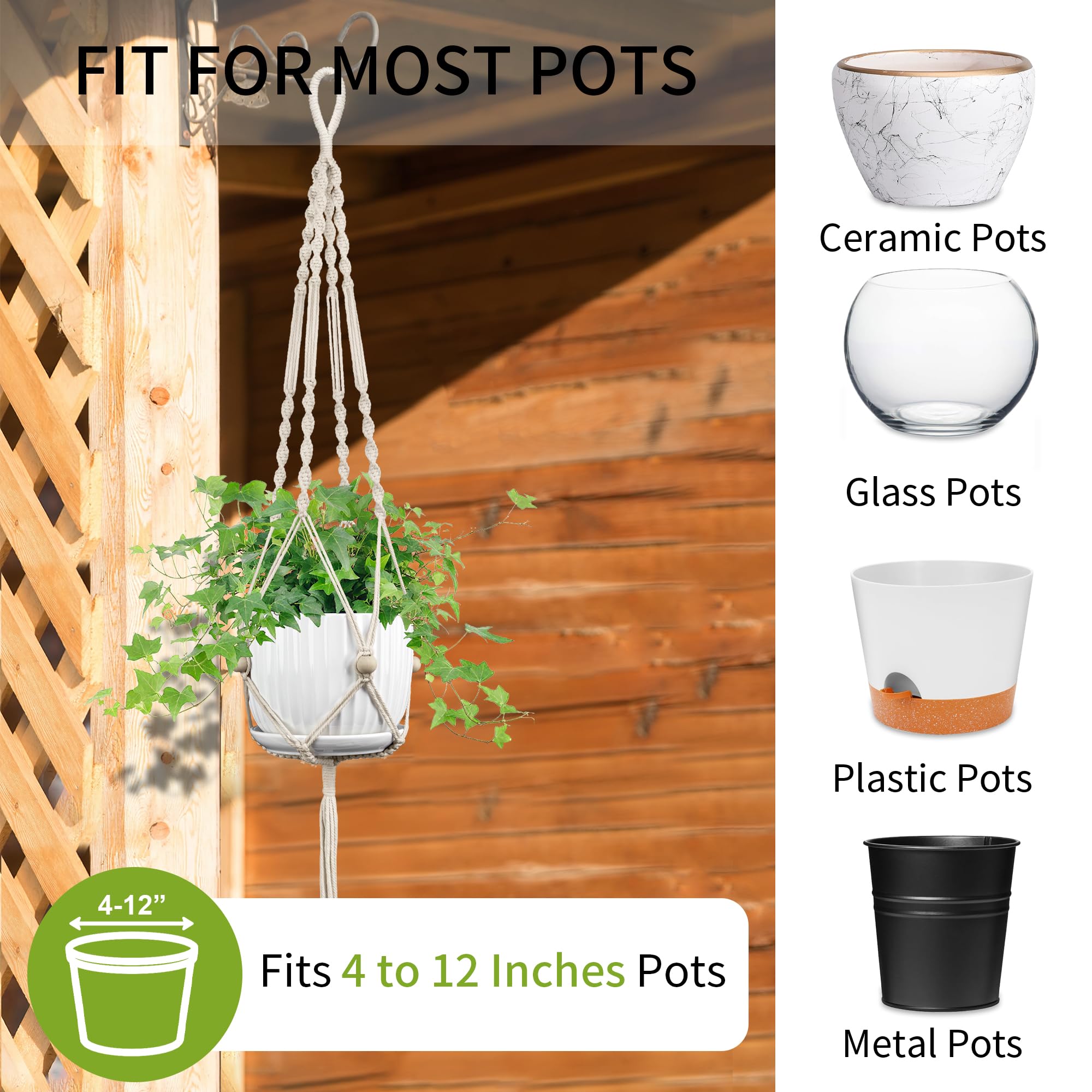 Lot de 2 cintres en macramé pour plantes, 111,8 cm, convient aux pots de 10 à 30,5 cm, extra long pour intérieur et extérieur, décoration d'intérieur bohème, ivoire (pots non inclus)