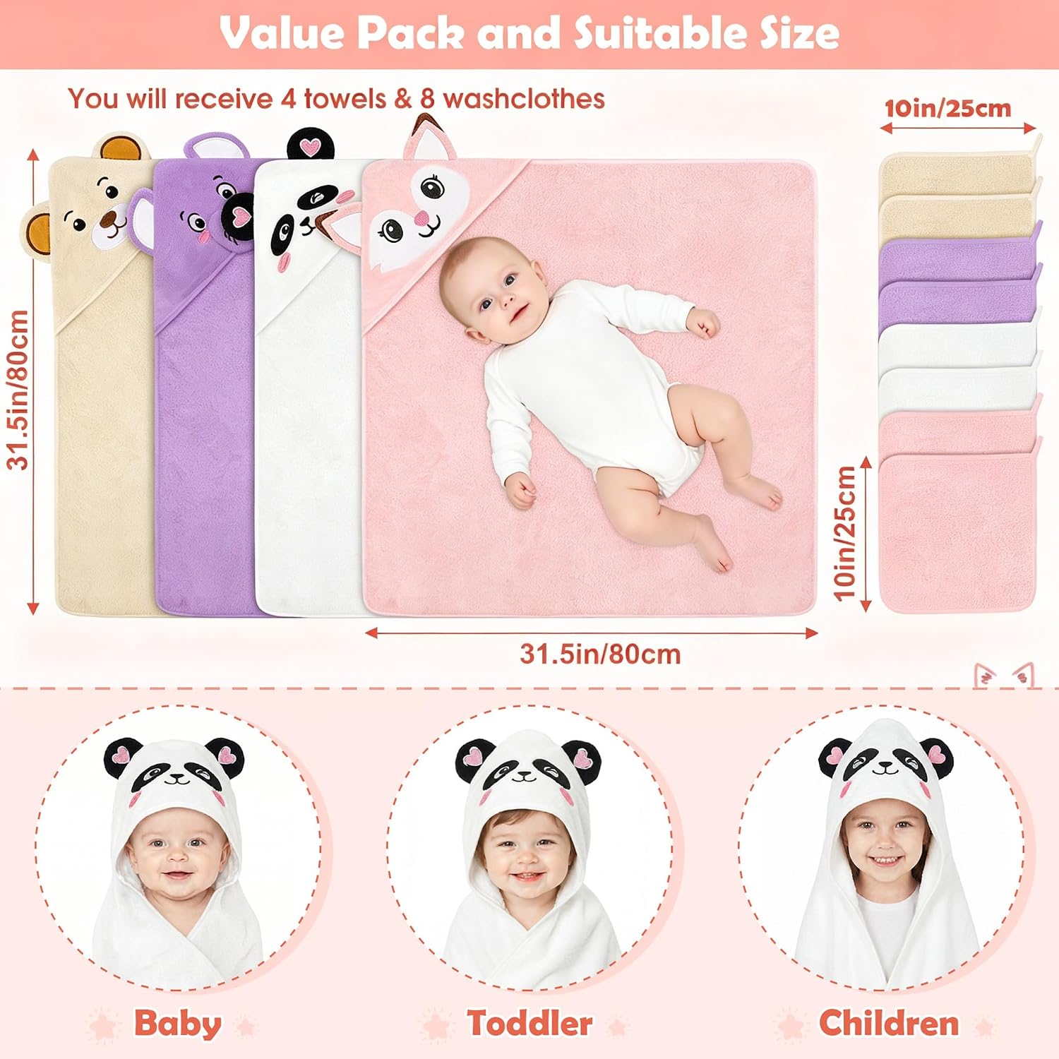 12 PCS Baby Bath Towels Set, Baby Towels for Infant Newborn Bath Essentials thumbnail