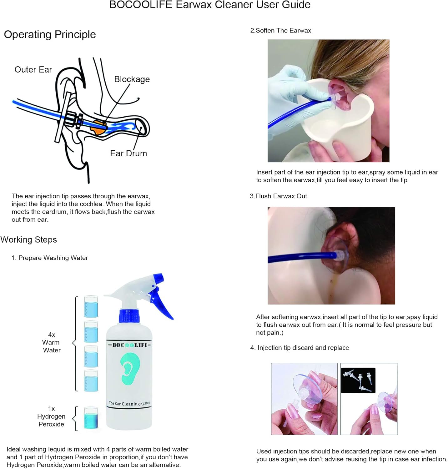 BOCOOLIFE Earwax Removal Kit,Earwax Cleaner System-Ear Wax Washer Irrigation,Ear Cleaner Kit,Ear Basin and 3 Ear Tips,Easy to Operate,Safe and Effective to Clean Ear Blockage of All Ages : Health & Household